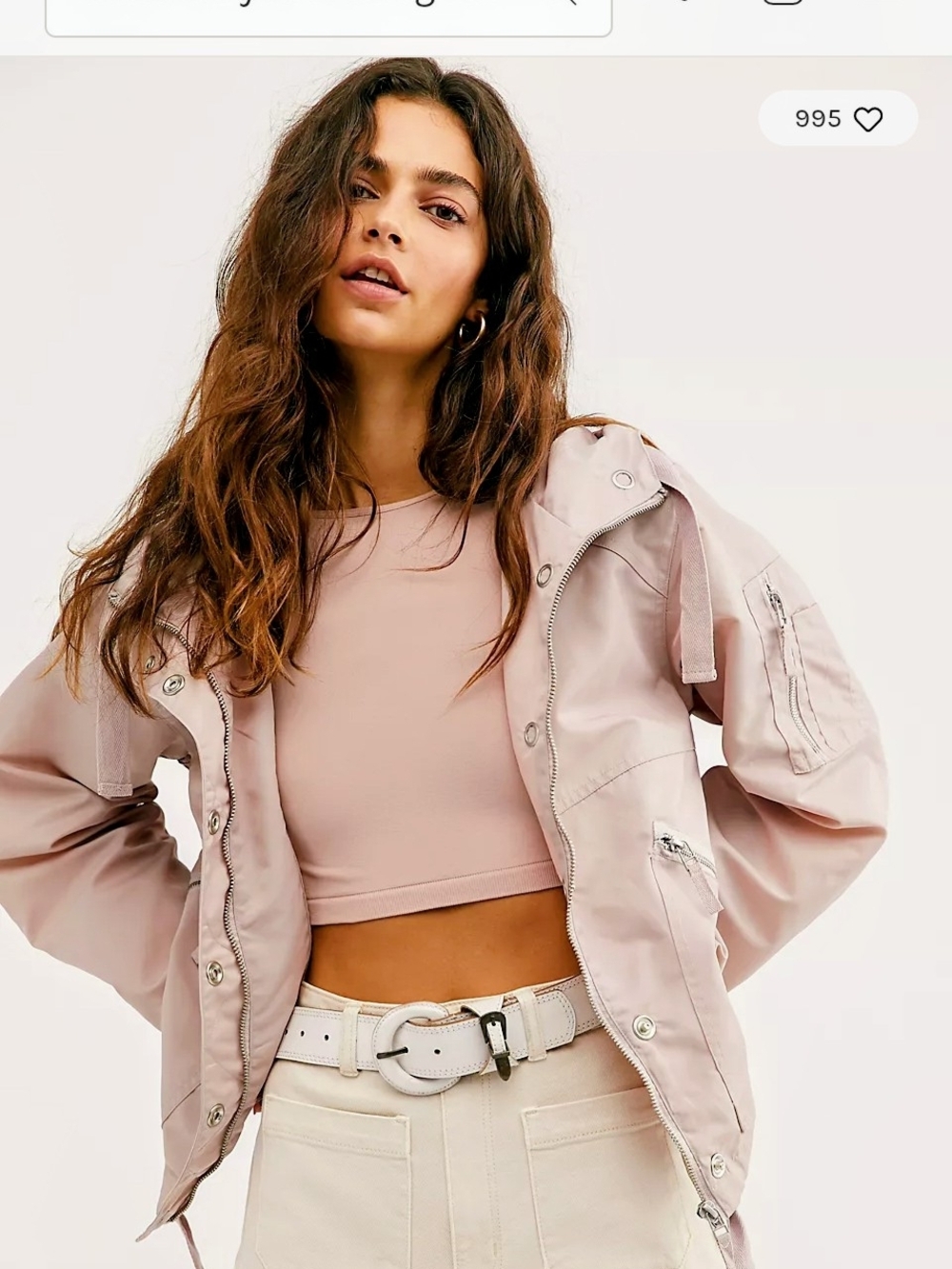 Free People Dusty Pink Hooded Bomber Jacket